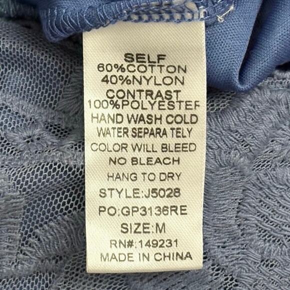 Kori America Dusty Blue Lace Romper V-Neck Flutter Sleeve Size M NWT Feminine - Picture 9 of 9